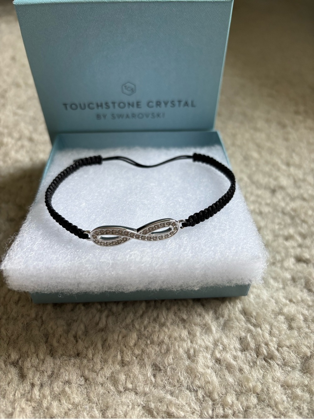 Swarovski Silver Crystal Infinity Bracelet with Black Cord